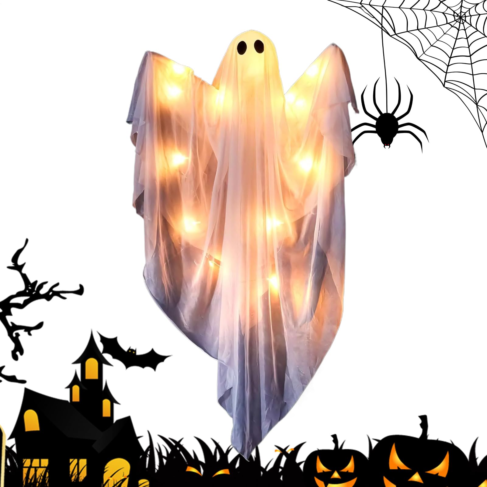 Fantôme d'Halloween à intensité réglable : éliminez les décors ternes avec l'éclairage LED et son