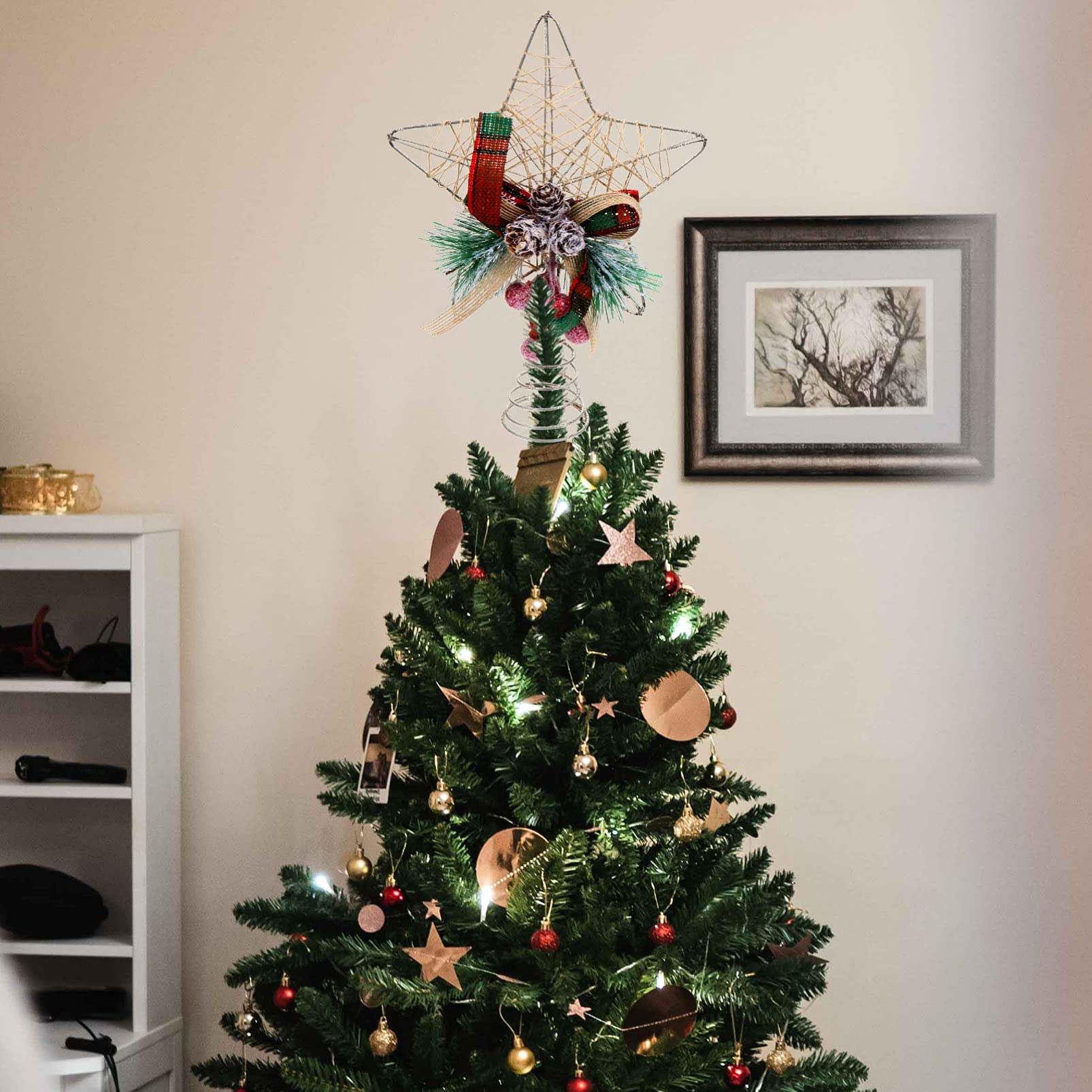 5 Piezas Estrella Superior del Árbol De Navidad Topper De Árbol con Luces Oro Luces De Tira Llevadas Topper De Árbol De Navidad Rojo Hada Decoración Adviento Felpa País Planchar ABOOFAN
