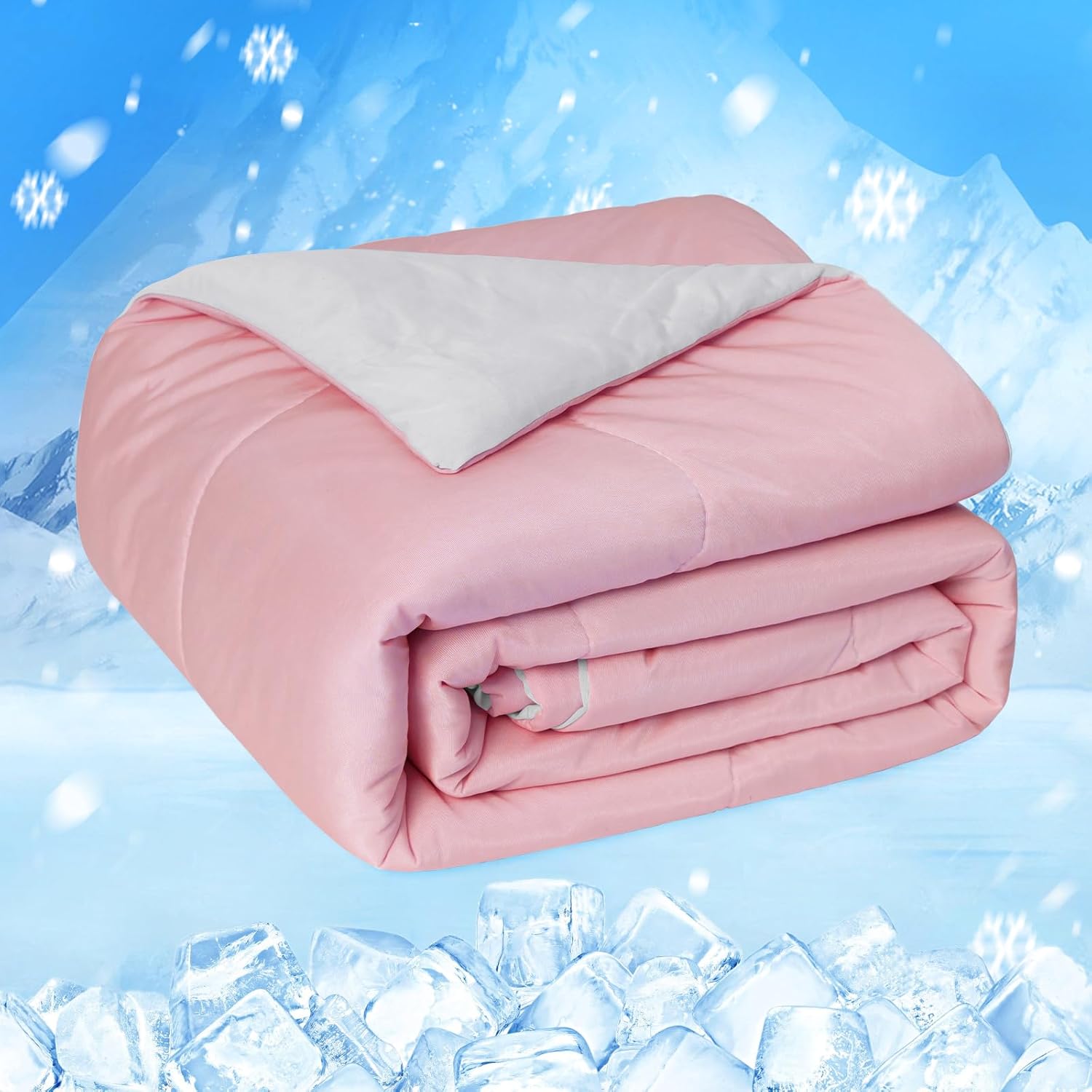 HOMFINE Cooling Comforter Japanese Double-Sided Cold Tech Fabric Cooling Blanket for Night Sweats Hot Sleepers, Q-Max 0.45 Soft Breathable Silk Smooth Lightweight Pink Summer Comforter Twin