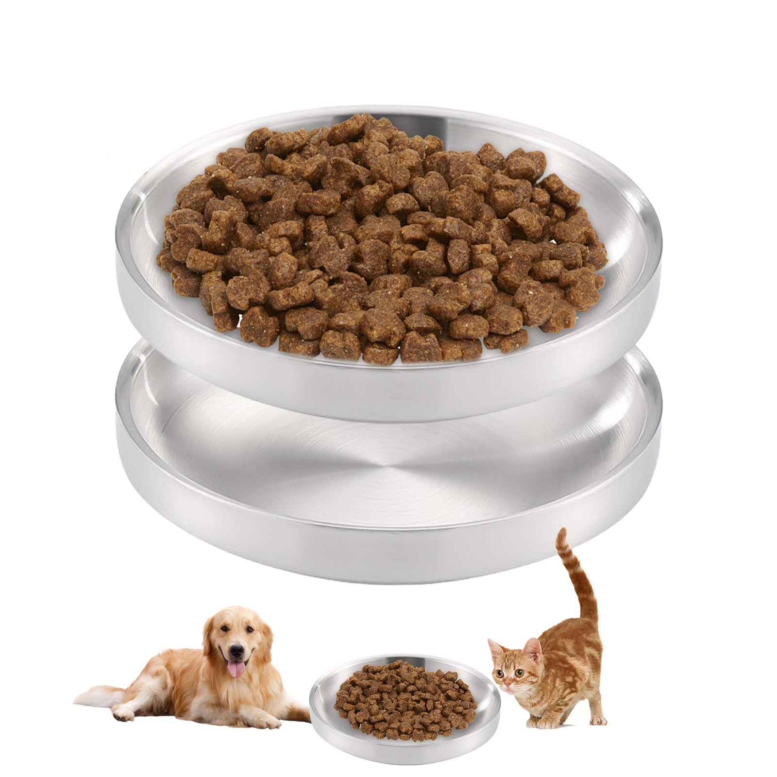 HOMURY 2 cuencos para gatos de acero inoxidable: cuencos planos para gatos de metal 304 comederos para gatos y gatos, a prueba de caídas y fáciles de limpiar, para perros pequeños, medianos y gatos