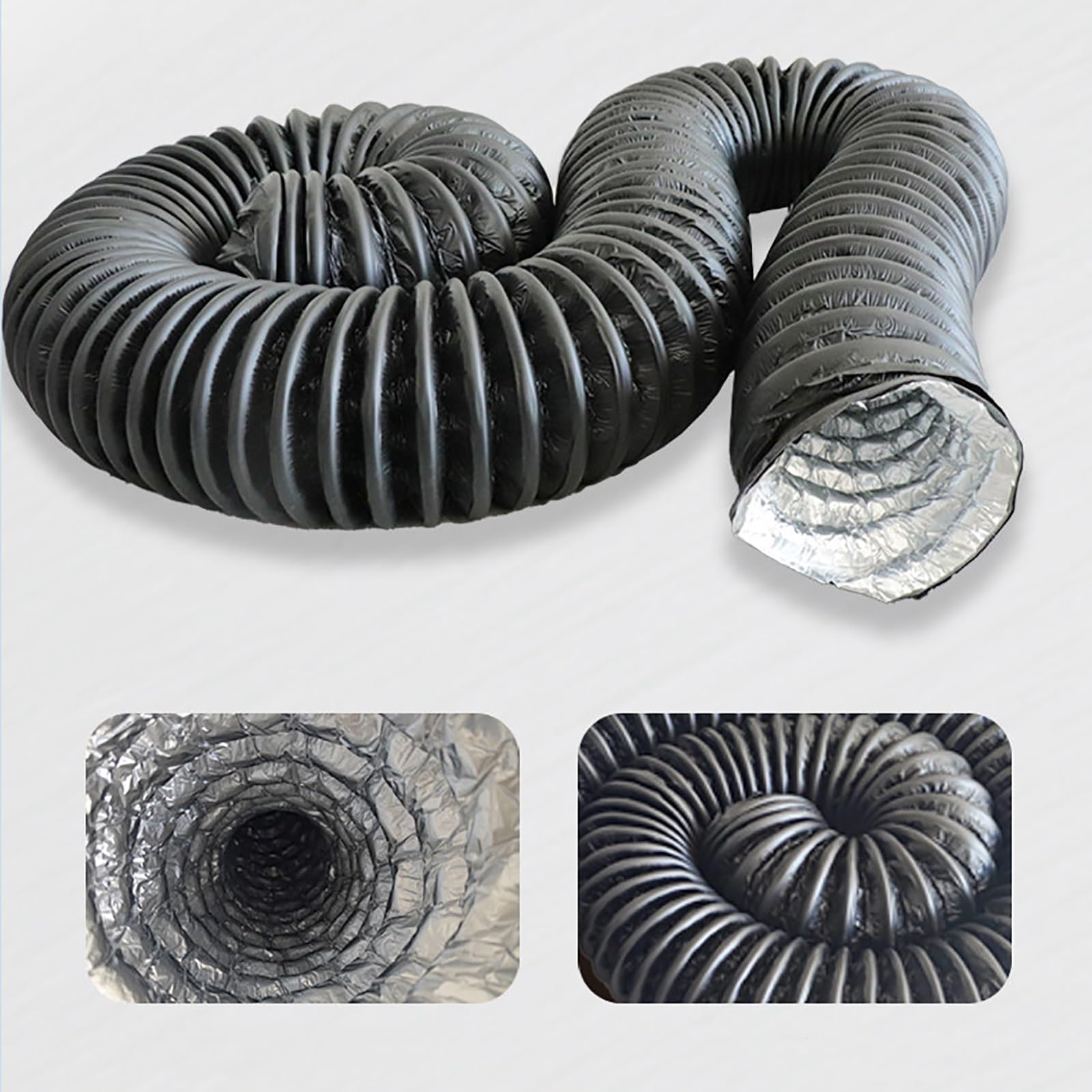 PVC Aluminiumfolien Lüftungsschlauch, Isolierter Flexibler Abluftschlauch für Wäschetrockner, 6 m Länge, Geeignet für Hlk-Systeme Und Dunstabzugshauben(100mm/4in)