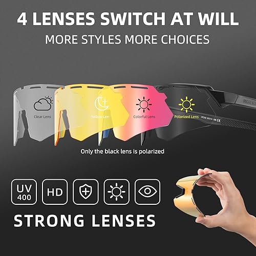 Miniatura 2 de ROCKBROS Gafas de ciclismo polarizadas con 4 lentes intercambiables gafas de sol de béisbol para hombres y mujeres UV400