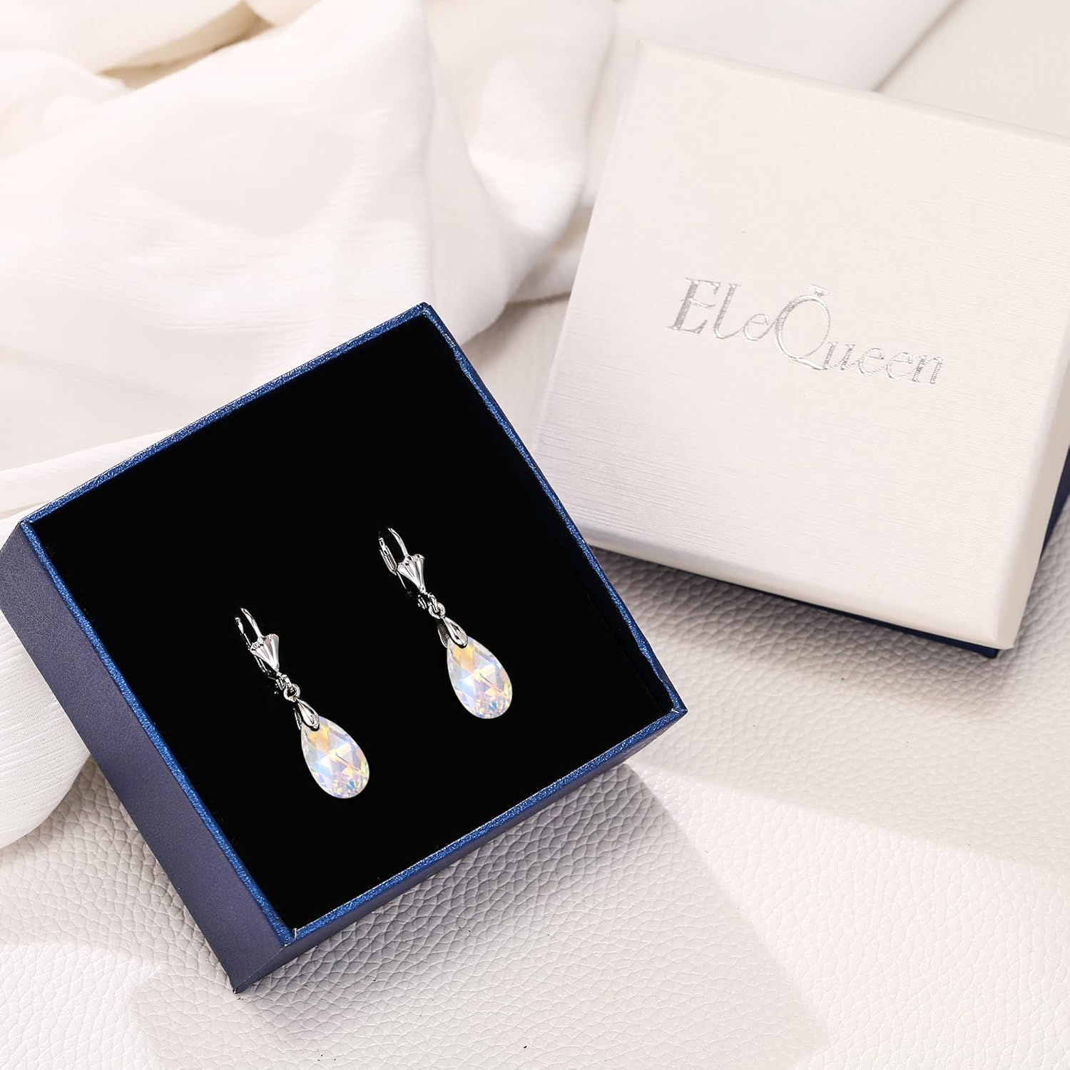 EleQueen Austrian Crystal Hypoallergenic Leverback Drop Gold Tone Dangle Earrings for Women - Image 6