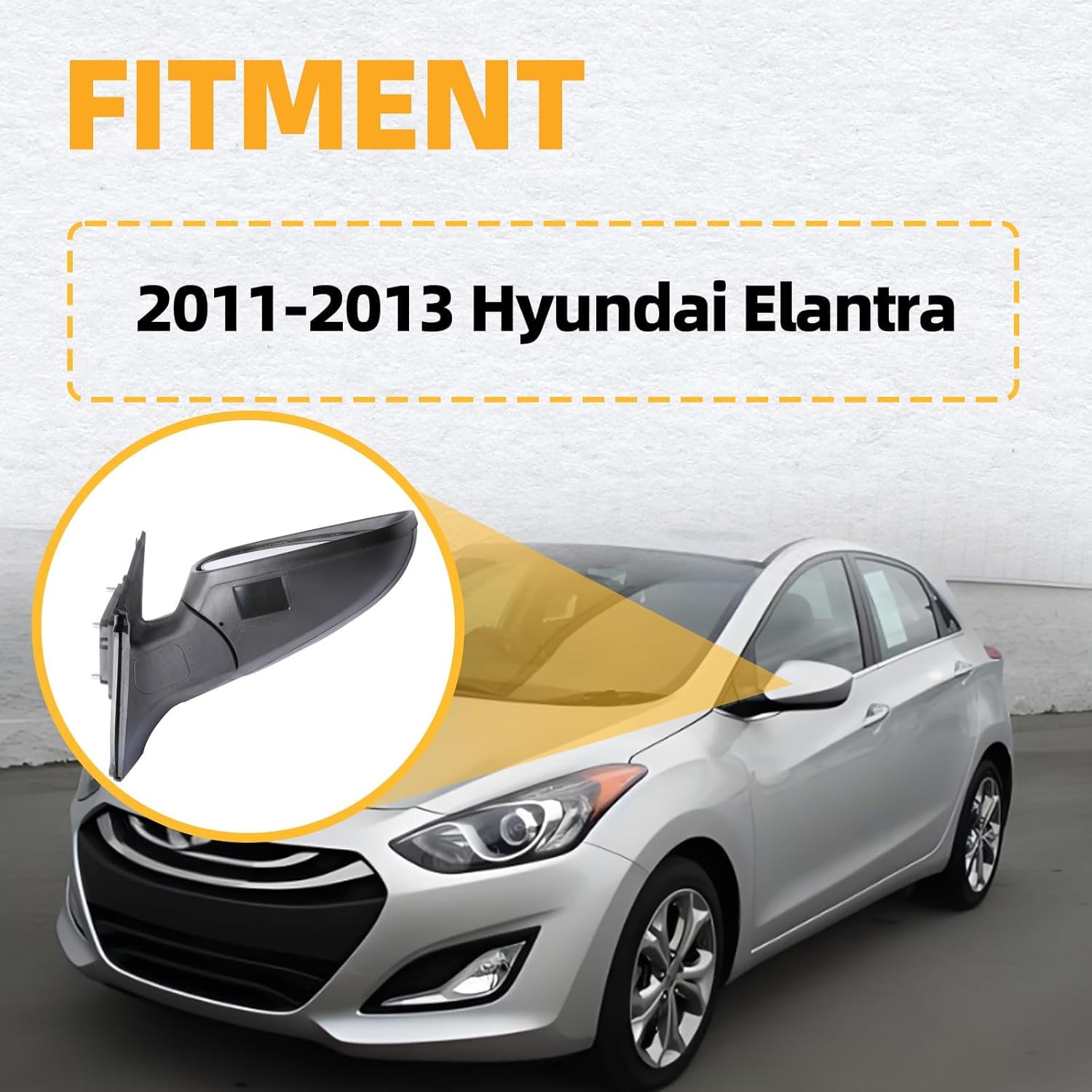 MITZONE Left Driver Side Rear Mirror Assembly Compatible with 2011 2012 2013 Hyundai Elantra Manual folding Power Glass Heated 5Pins Black Outside View Mirror 876103Y100 HY1320179