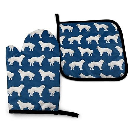 KZEMATLI Great Pyrenees Cute Dogs Oven Mitts and Pot Holders Set Kitchen Gift Set for Kitchen Cooking Baking, BBQ