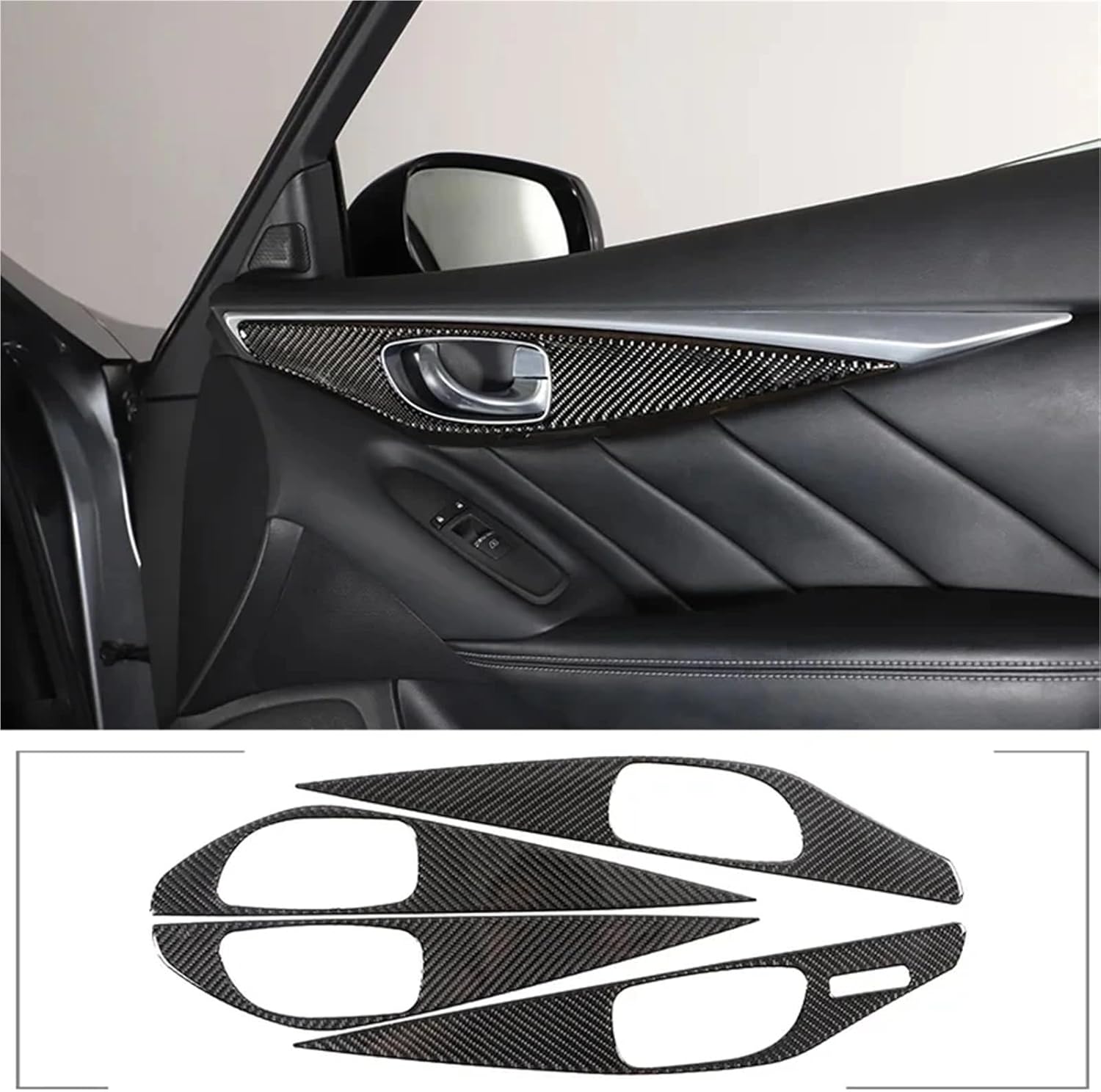 Compatible with Infiniti Q50 Q60 2015-2022 Car Interior Handle Panel Decorative Frame Sticker Soft Carbon Fiber Interior Accessories LHD