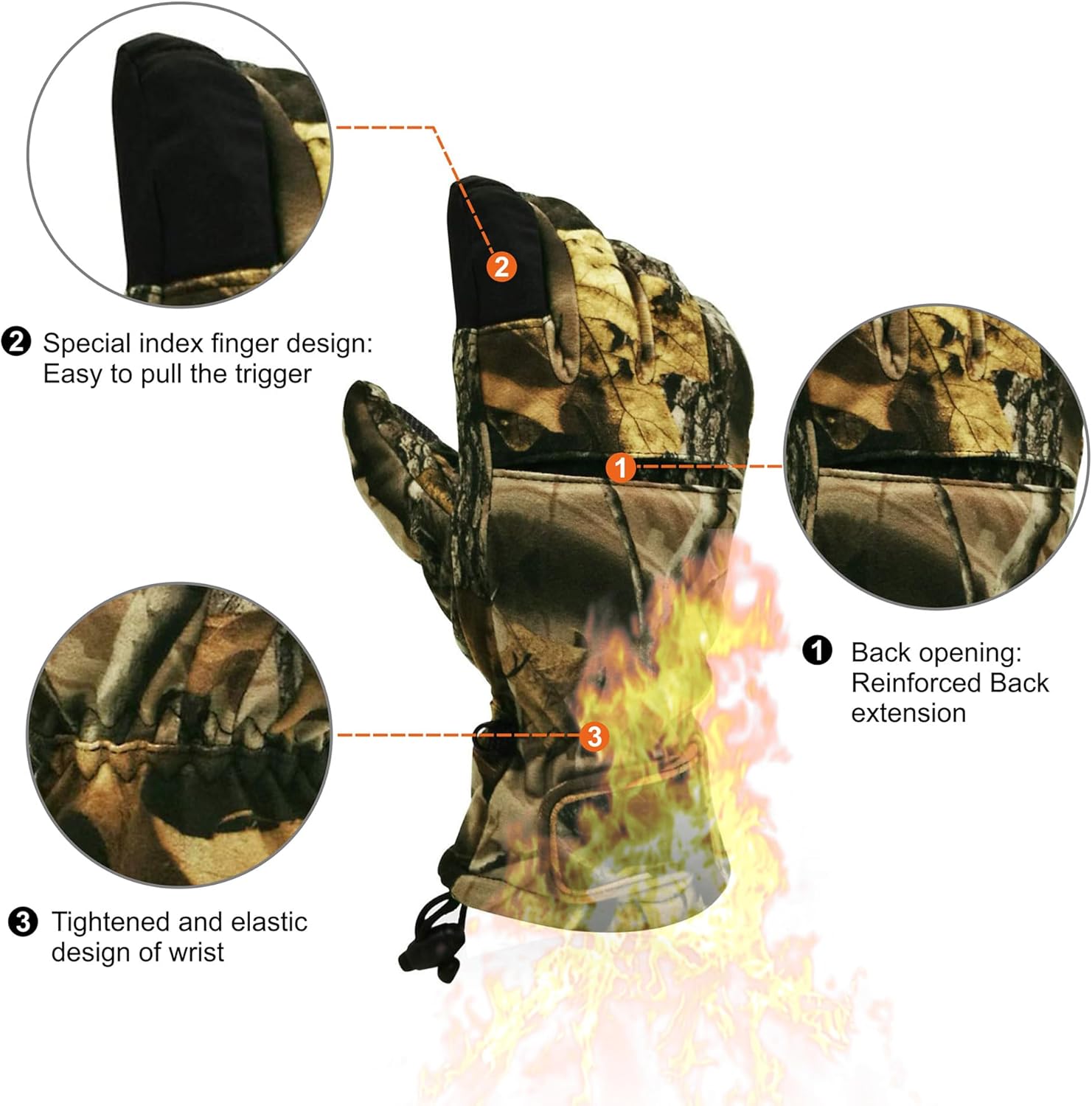 Camo Hunting Gloves, Full Finger, Anti-Slip, Water Resistant Ski/Fishing Glove for Cold Weather - Image 2