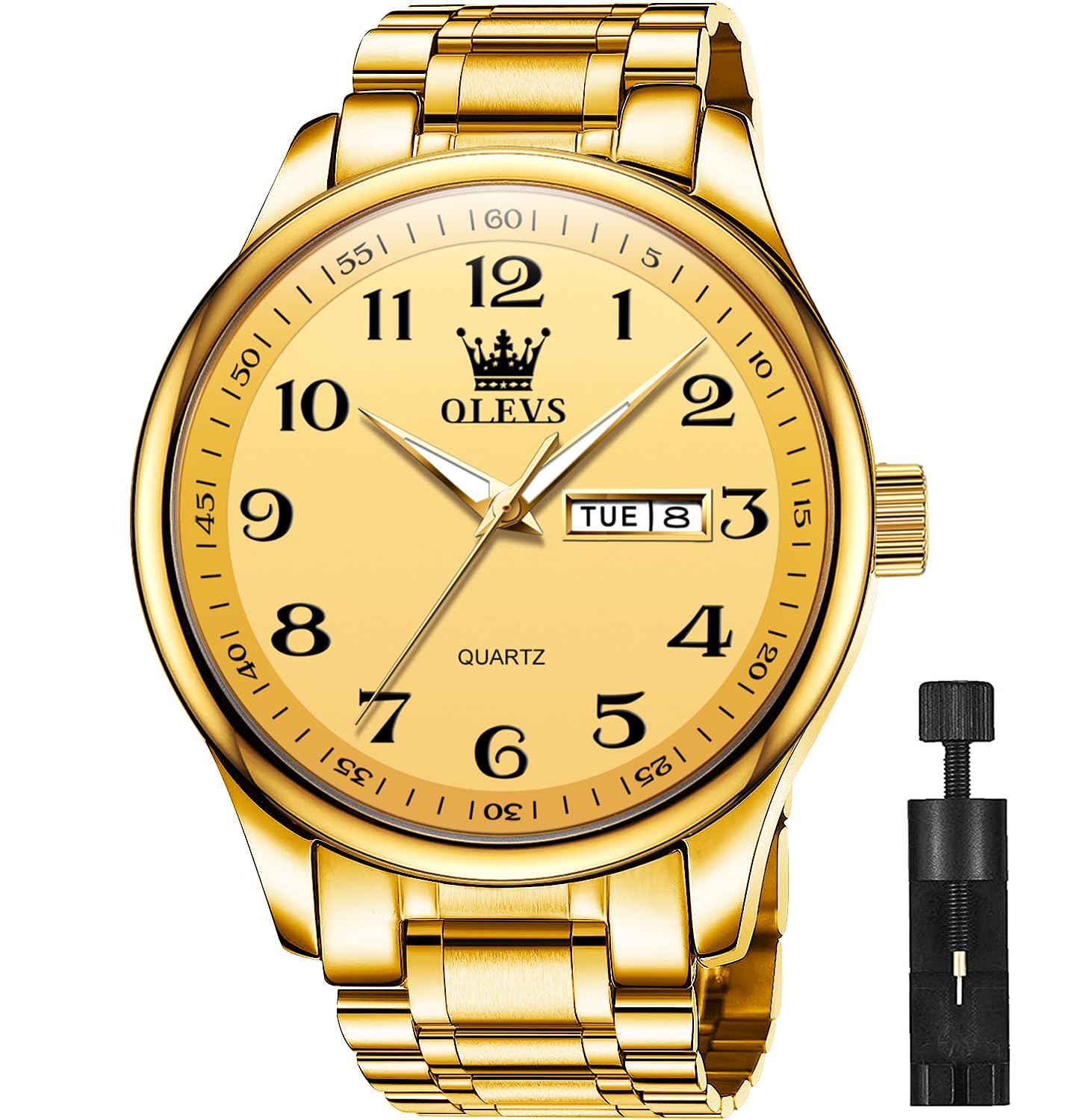 OLEVSOLEVS Watches for Men Brown Leather Gold Case Analog Quartz Fashion Business Dress Watch Day Date Luminous Waterproof Casual Male Wrist Watches