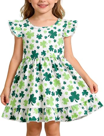 Toddler Girl Dresses Flutter Sleeve Summer Clothes School Outfit Girls Casual Swing Ruffle Dress 1-7 Years