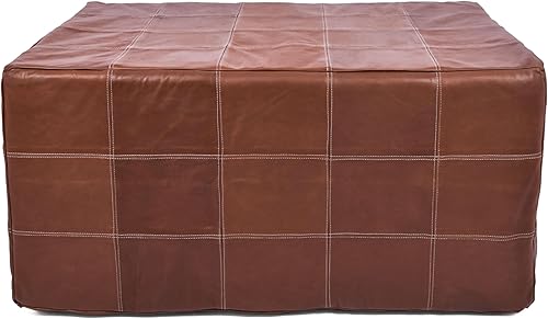 Miniatura 106 de Marrakesh Gallery Funda otomana de cuero - Puf cuadrado marroquí, sala de estar, dormitorio otomano Marrón,Beige Bronceado,Azul,Marrón (Dark