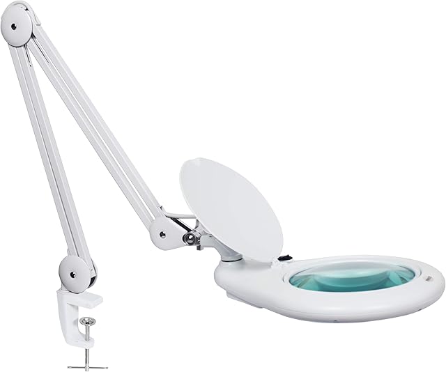 Neatfi Elite HD XL Bifocals Super LED Magnifying Lamp with Clamp, UK Plug, 5 Diopter, 6000-7000K, Nonpolar Dimming, Eye-Friendly (White 7 Inches)