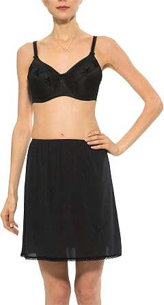 Gemsli Womens Non-Cling Nylon Half Slip HK300 -Small 20" Length Black