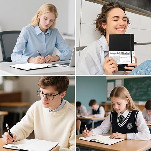 Miniatura 7 de Cuadernos A5 rayados para trabajo, 192 páginas, tamaño mediano de 5.7 x 8.3 pulgadas, con rayas universitarias, diarios de tapa dura de cuero vegano