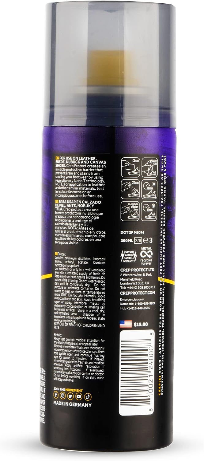Crep Protect Shoe Protector Spray - 200ml Rain & Stain Waterproof Protector Nano Protection for Leather, Nubuck, suede & Canvas - Sneaker Care