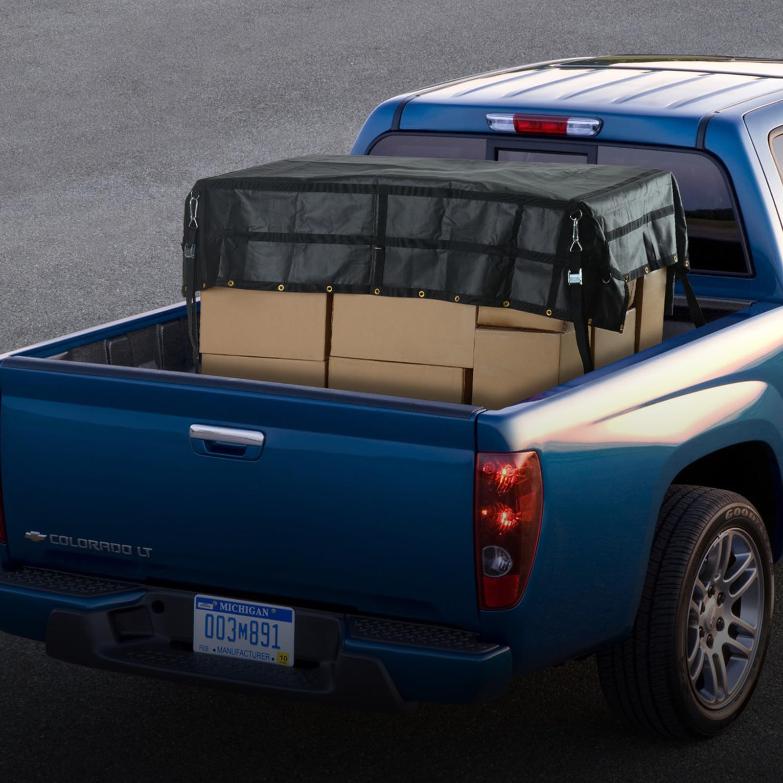 VEVOR Frachtnetz, 244 x 206 cm, LKW-Ladeflächennetz, 4 verstellbare Gurte mit Karabinern und gummibeschichteten Haken, Transportnetz langlebig, geeignet für Pickup, Jeep, LKW, SUV, Boot (schwarz)