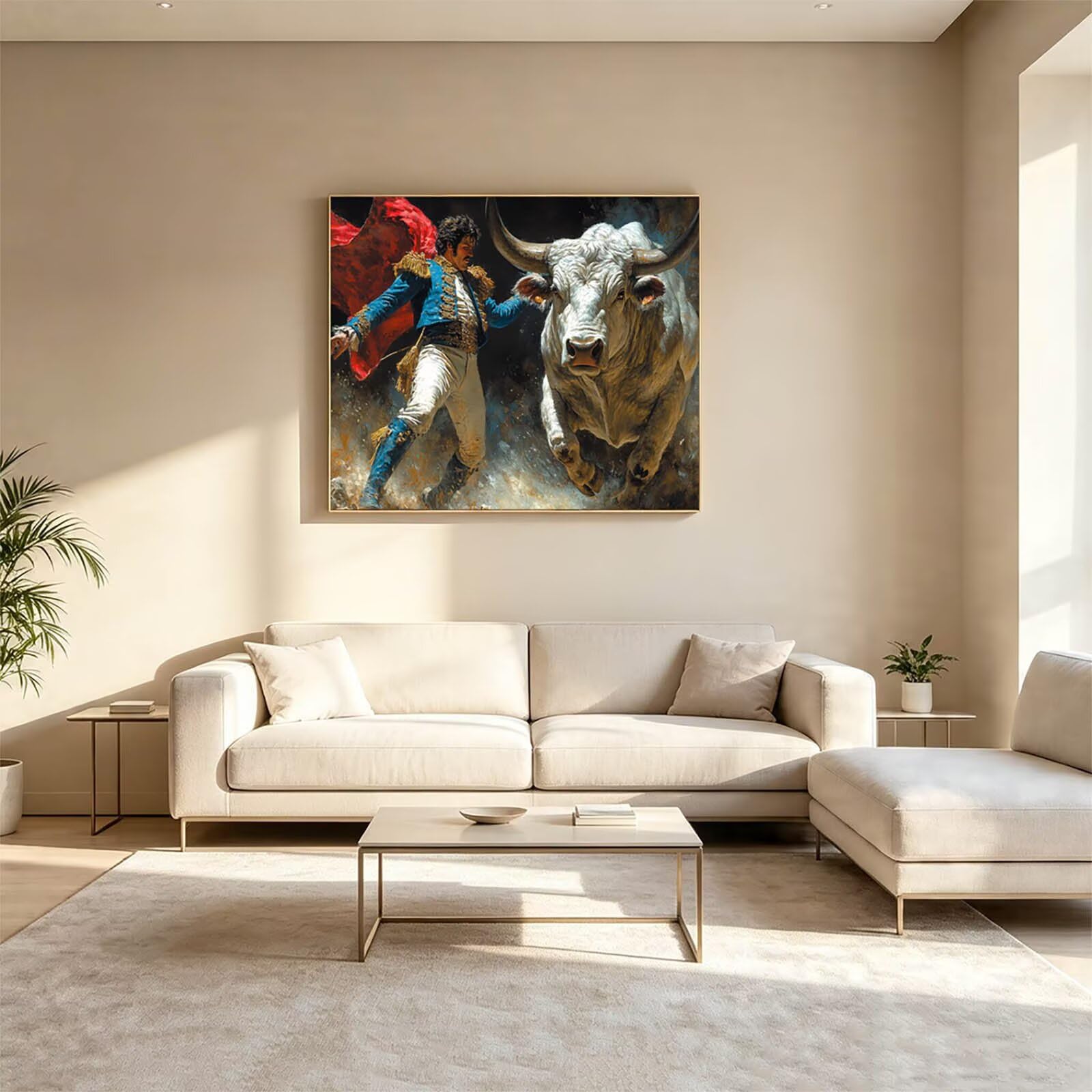 Malen Nach Zahlen Erwachsene Ochse Leinwand zum Bemalen 70x95cm ZSHS-2218 | Diy Set Erwachsene mit Acrylfarben Set Pinselset Farbenfrohe Leinwand StierkäMpfer für Deko Wohnzimmer Geschenke für Frauen
