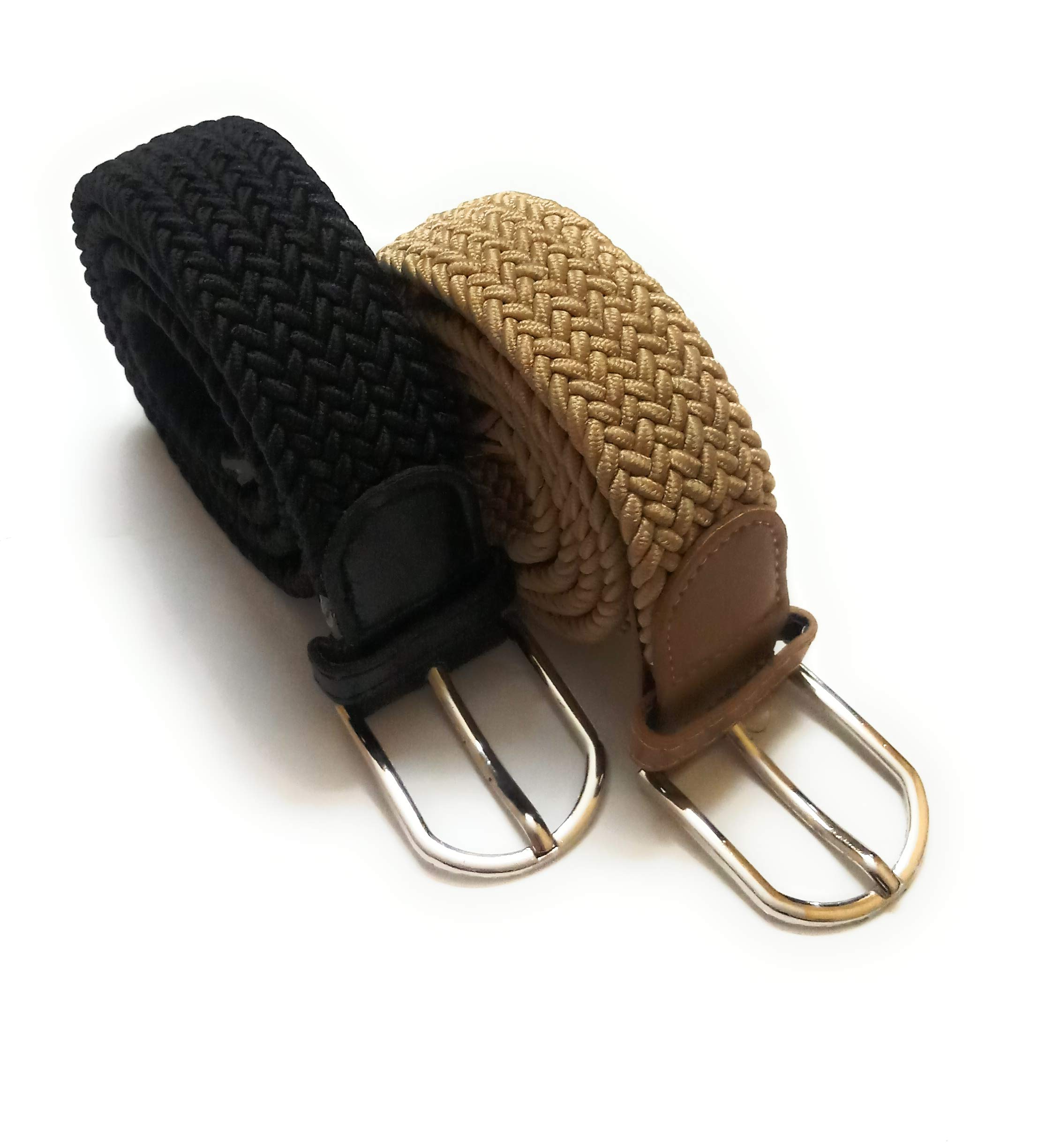 women stratchable elastic braided cotton belts combo black and beige-picture-44