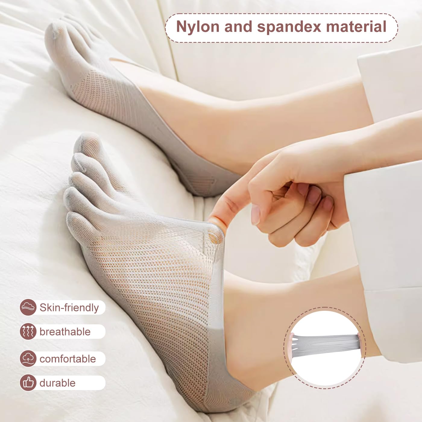 MoHern 6 Paar Zehensocken für Ballenzehen, Damen Fünf Finger Low Cut Sockalign USA Zehensocken, rutschfest und atmungsaktiv Ballenzeh-Korrektor