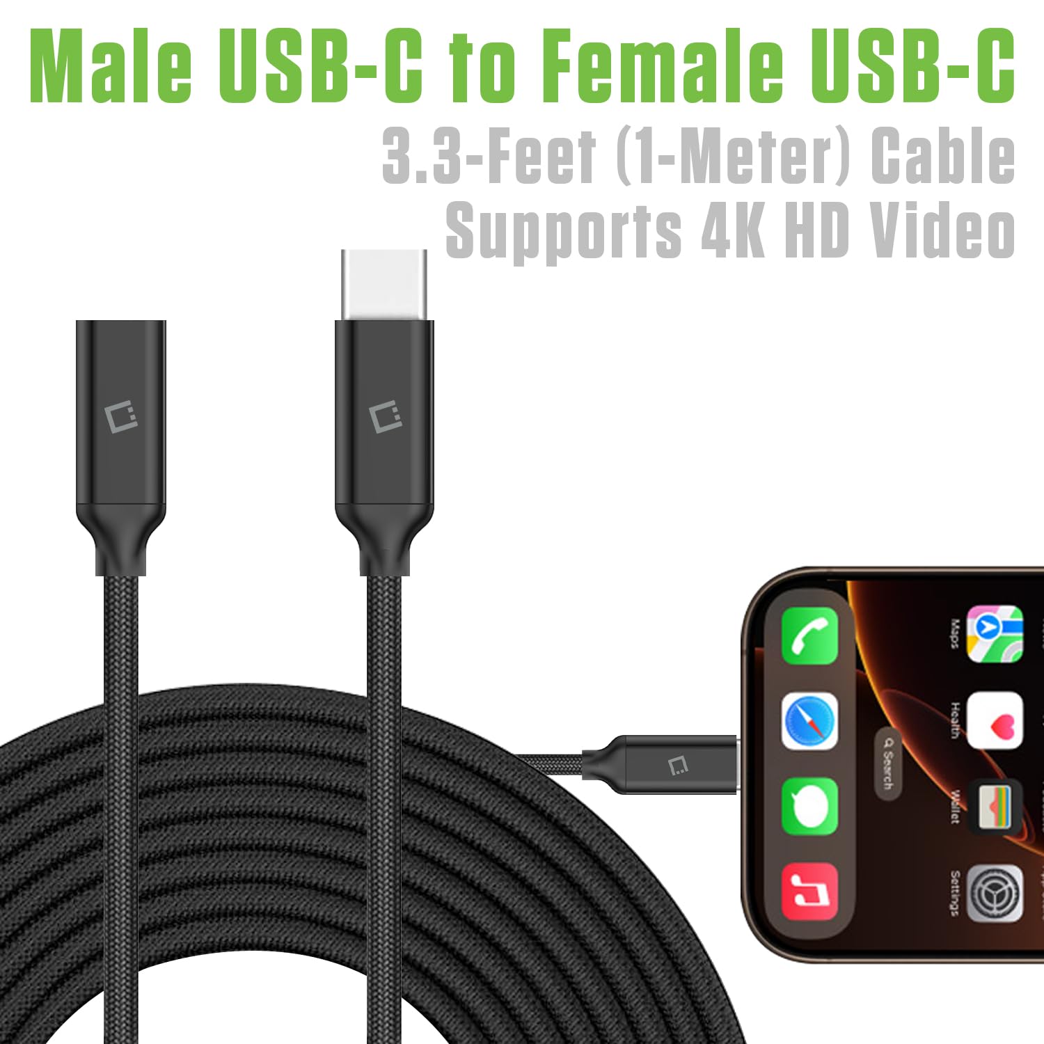 Cellet USB-C Extension Cable 3.3FT, USB-A to USB-C Male to Female Cable, 4K Video & 10Gbps Data Transfer, Braided Nylon Cord for MacBook, iPad, Switch, Galaxy, Pixel – Durable & Flexible image 2