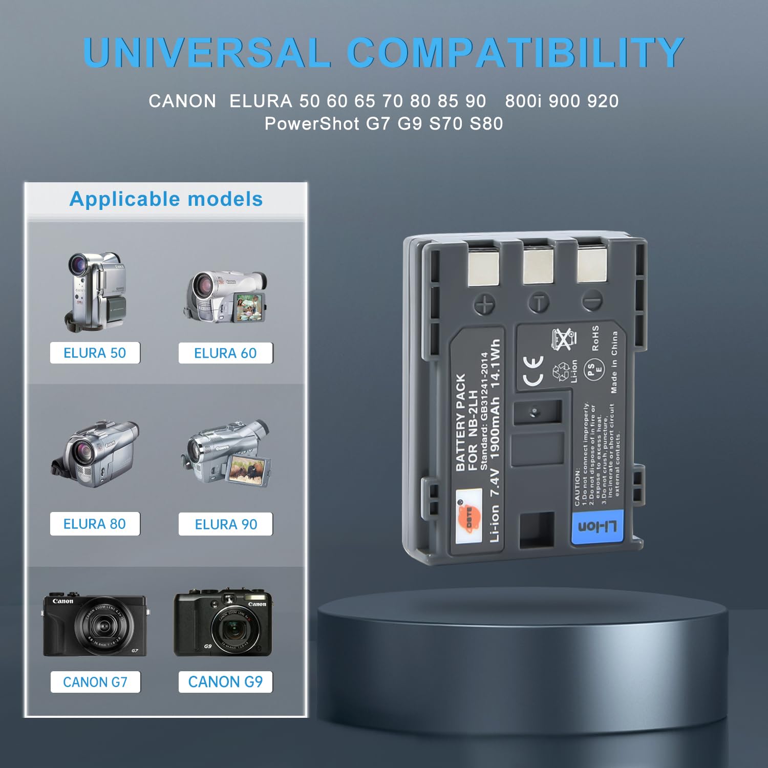 DSTE 2 stuks NB-2L NB2L accu voor Canon PowerShot G7, G9, S30, S40, S45, S50, S60, S70, S80, ZR100, ZR200, ZR300, ZR500, ZR600, ZR700, ZR800, ZR800, ZR8800, ZR888, ZR800, ZR8800, ZR8800, 00
