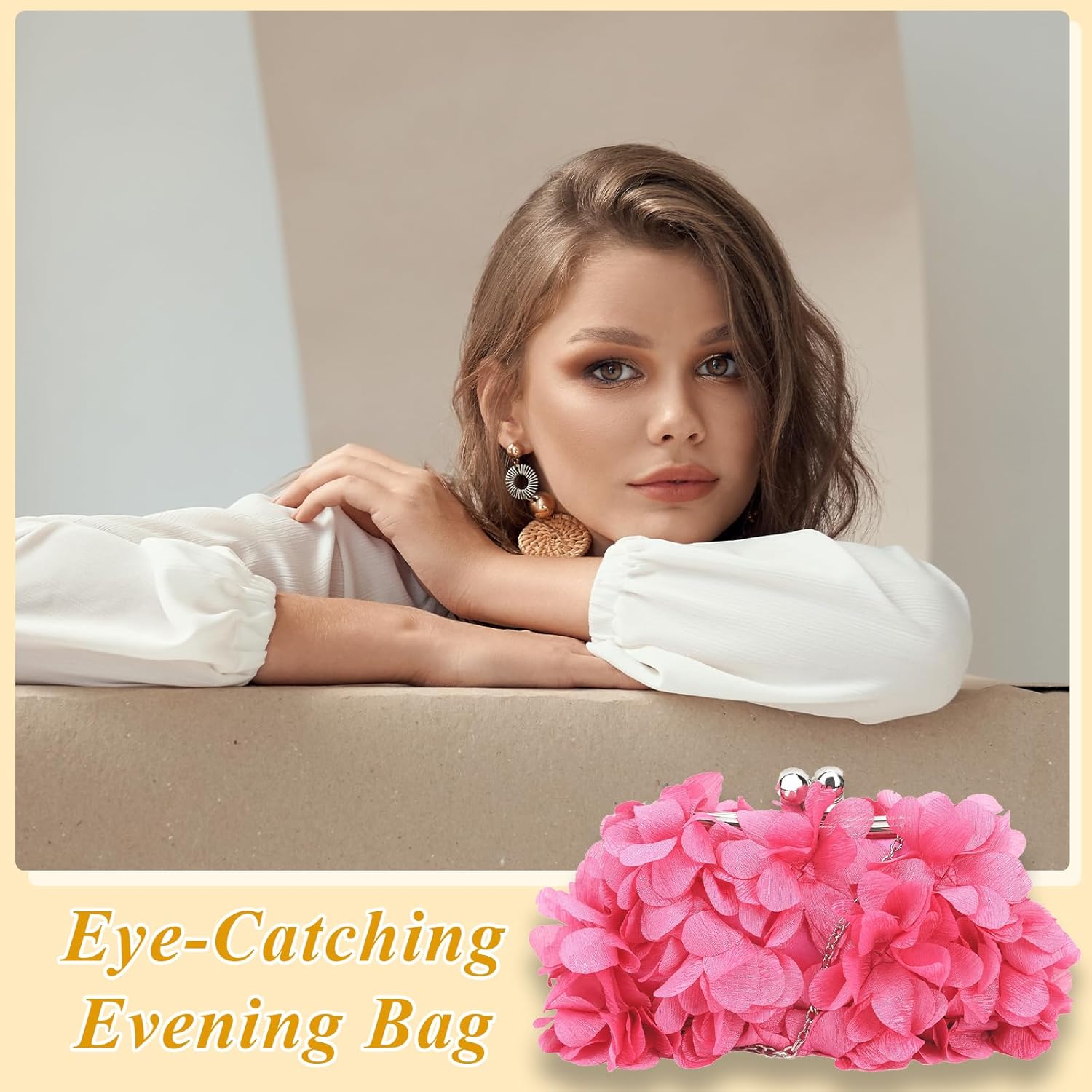 LAKSMI Women Clutch Evening Bags Floral Appliques Formal Purse Shouder Handbags with Detachable Chains