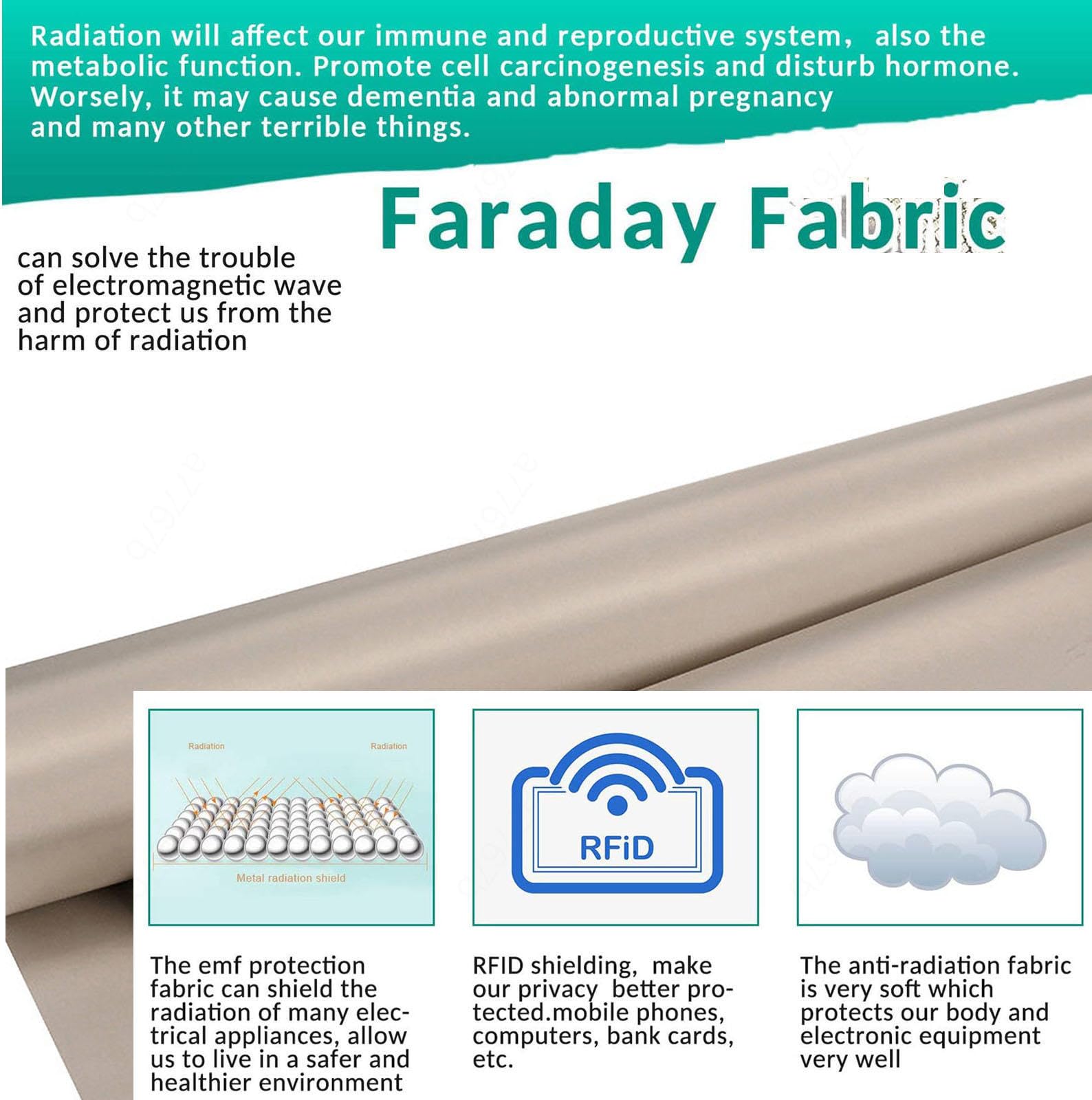 Tessuto di schermatura EMF Faraday EMI RFID Schermatura EMI-RFID EMI, panno conduttivo in rame nichelato per pastiglie freno conduttive, EMI, Internet, telefono cellulare, oro 5 m