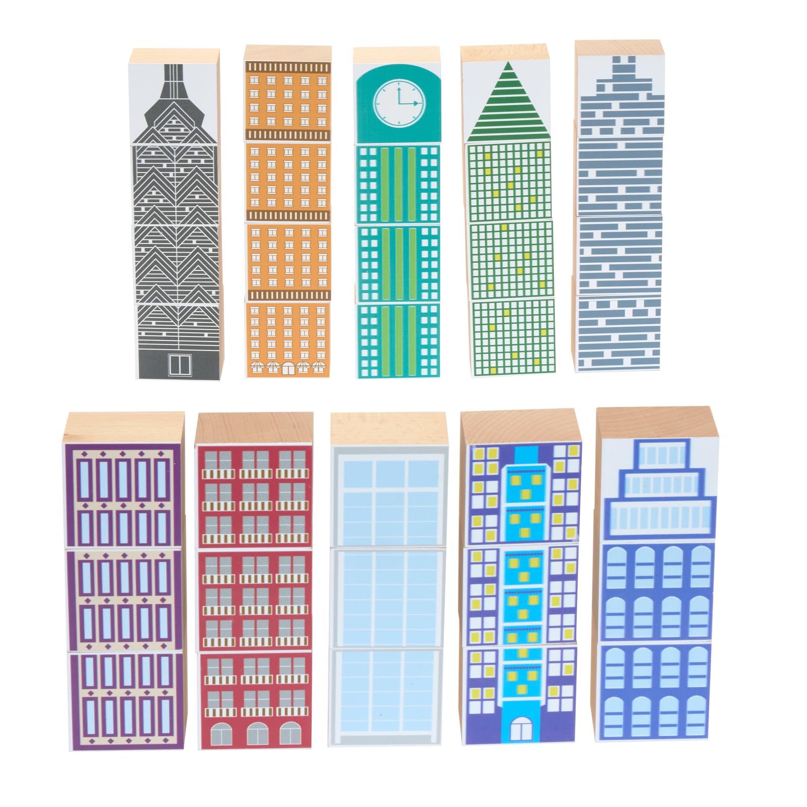 Excellerations 2-3/10 inch Sq. Wooden Skyscraper Block Play Set, 35 Pieces, Preschool Educational Toys, Ages 3 and Up