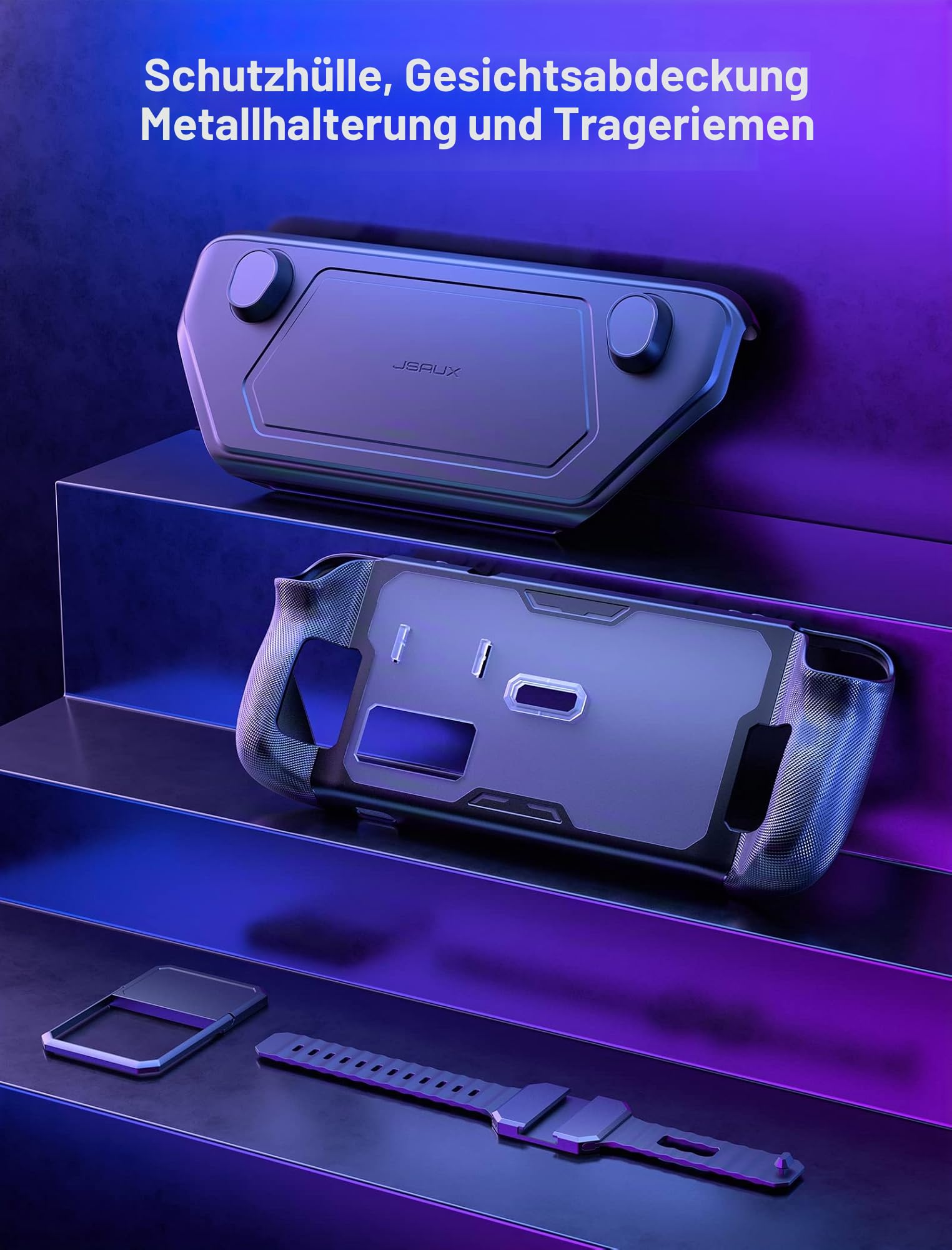 JSAUX ModCase Compatibel Mit Valve Steam Deck/OLED, PC0104 Modulares Steam Deck Hülle mit Abnehmbare Frontschale Zubehör umfasst Schutzhülle, Gesichtsabdeckung, Metallhalterung und Riemen - Basic Set
