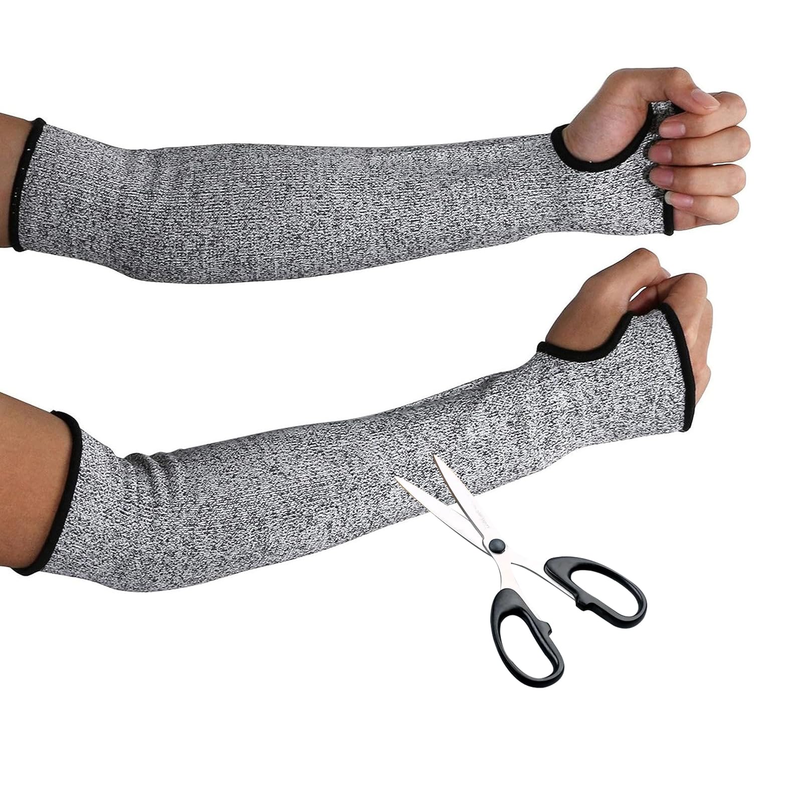 Manguito de protección contra cortes, 45 cm, gris, Nylon HPPE Spandex, transpirable, para construcción, cocina, jardinería, trabajadores y protección del antebrazo