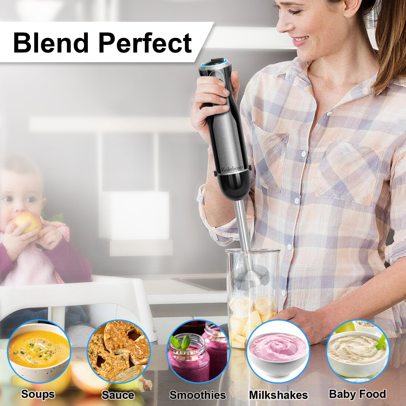 1500W Frullatore a Immersione 4 In 1 Professionale 20 Velocità e TURBO | Mixer Multifunzione in Acciaio Inox 304, Frusta, Tritatutto 500ml e Misurino 600ml, per Smoothie, Zuppe e Salse, Senza BPA