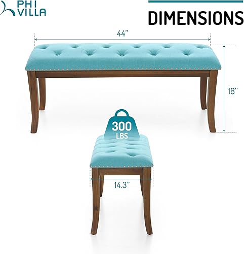 PHI VILLA Banco para dormitorio al final de la cama, banco de comedor con patas de madera resistentes, asiento de banco tapizado extra largo, banco
