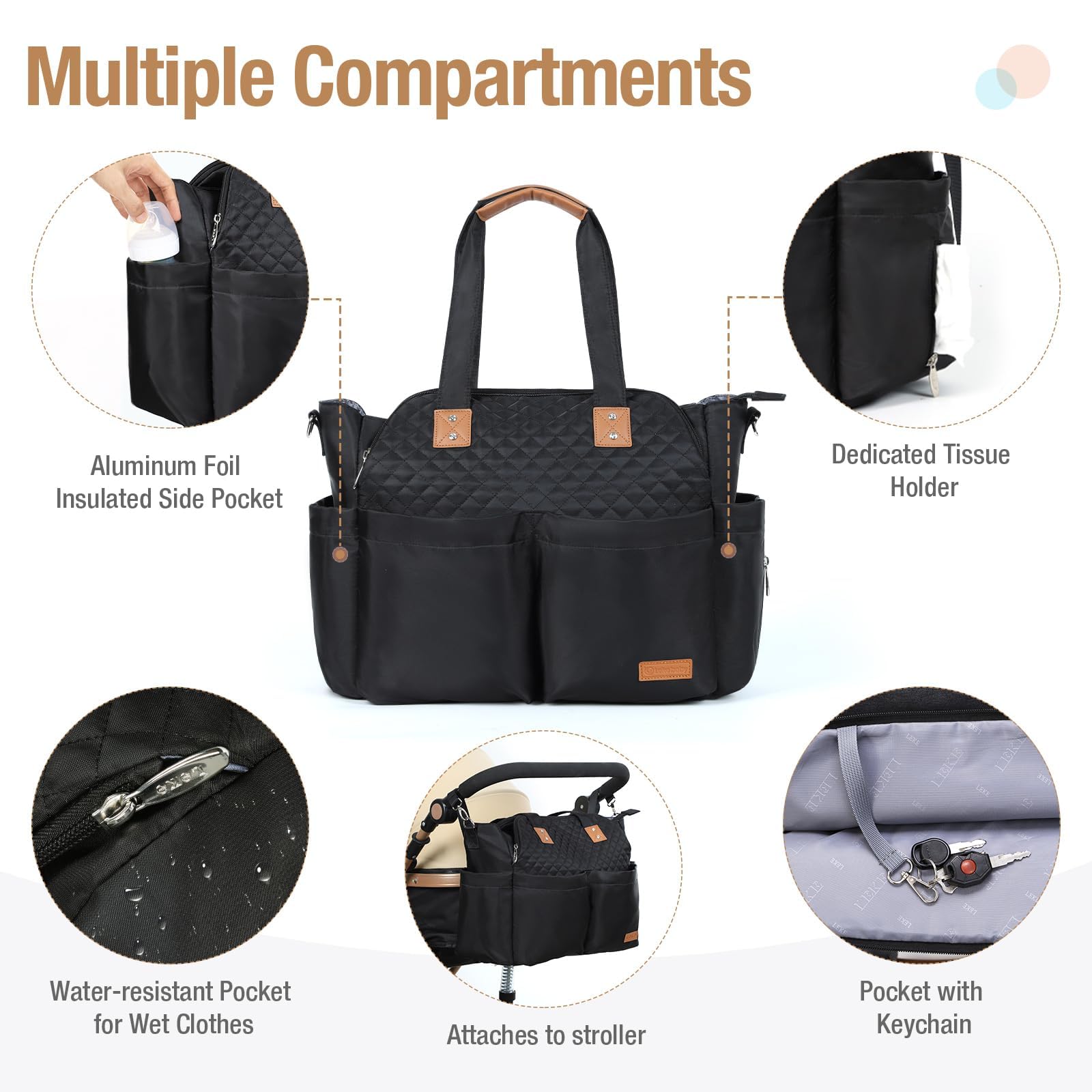 Lekebaby Baby Wickeltasche Bote groß mit Wickelunterlage für Reise, 19 Taschen, Diaper Bag Reisewindeltasche für Mama und Papa, Multifunktions Babytasche