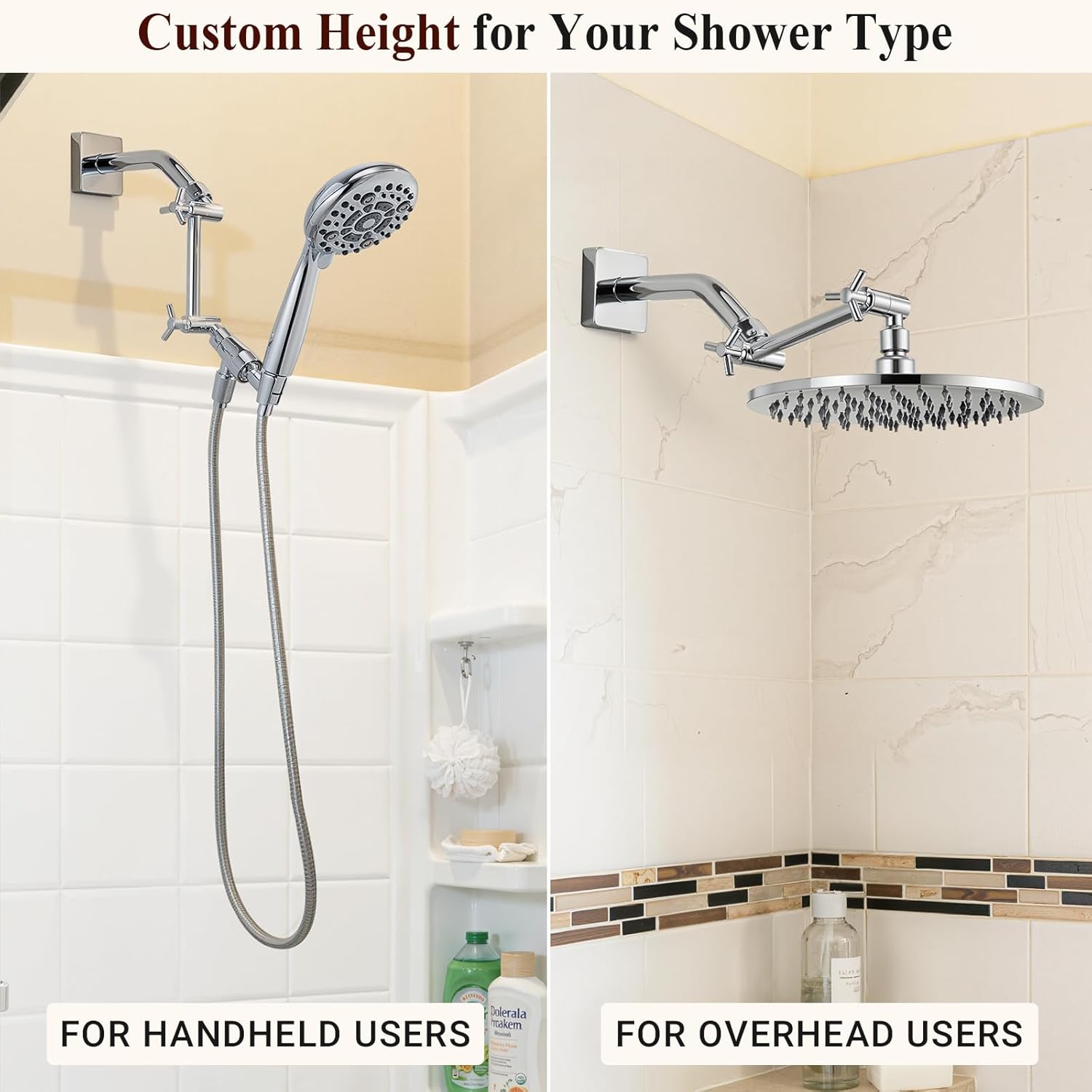 Brass 5 Inch Shower Head Extension Arm for Rain and Handheld Shower Head, Height & Angle Adjustable, Compatible with G1/2 Universal Connector