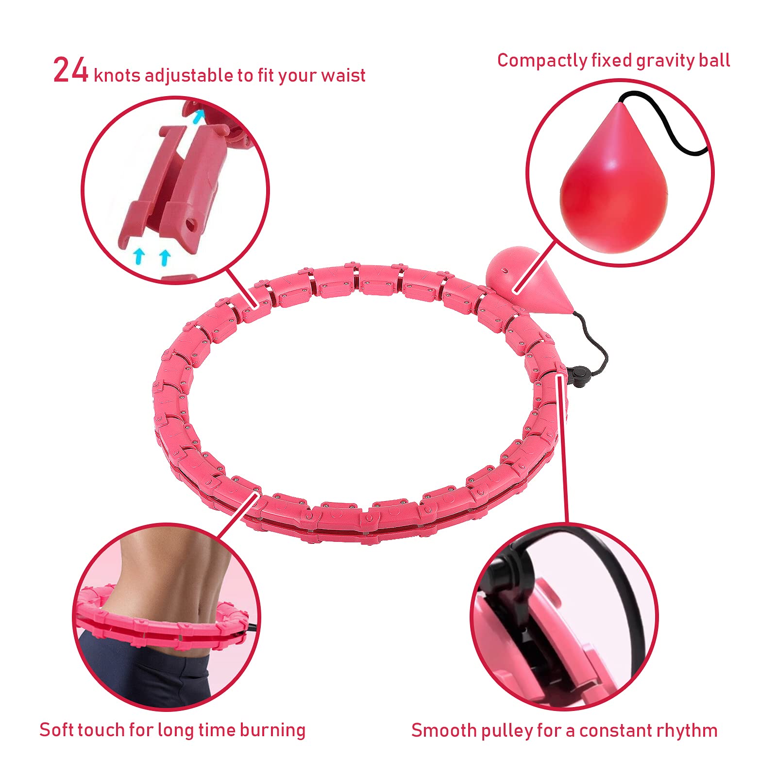 HOMCHEK Ważona inteligentna hula hop hula hop dla dorosłych i dzieci 2 w 1 brzuch fitness ćwiczenia masaż 24 odpinane węzły regulowane nieopadające hula hop hop