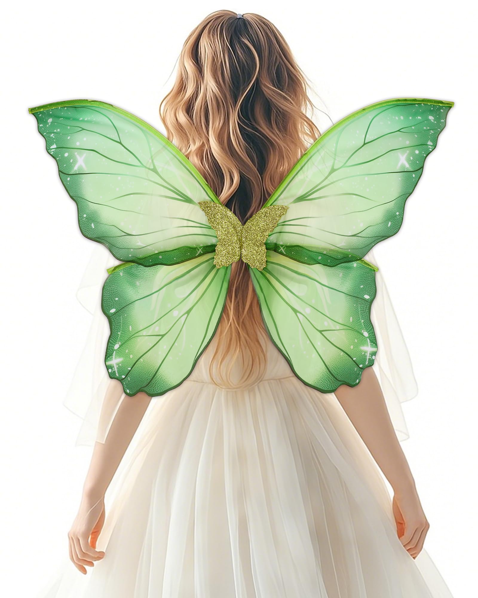 PartyforU Fairy Wings Adult Women Green Butterfly Wings Fancy Dress Costumes Carnival Halloween Costume Elf Cosplay Fancy Dress Fairycore Outfit