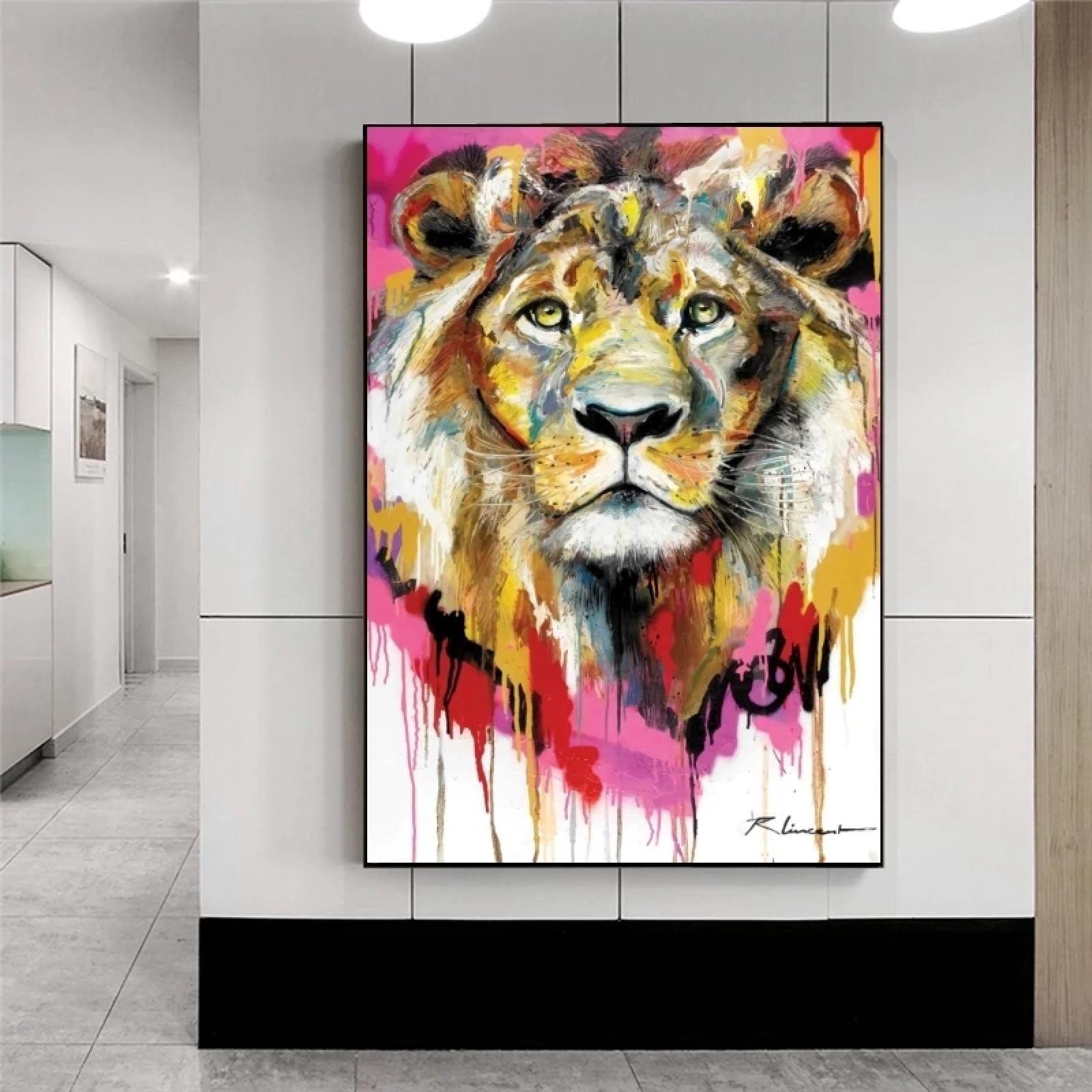 Amazon｜壁の抽象的な水彩画ライオンキャンバス絵画動物の絵画壁の写真