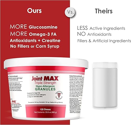 Miniatura 8 de Gránulos de triple fuerza HA para perros, glucosamina, condroitina, creatina, MSM y antioxidantes, suplemento de apoyo para cadera y articulaciones,