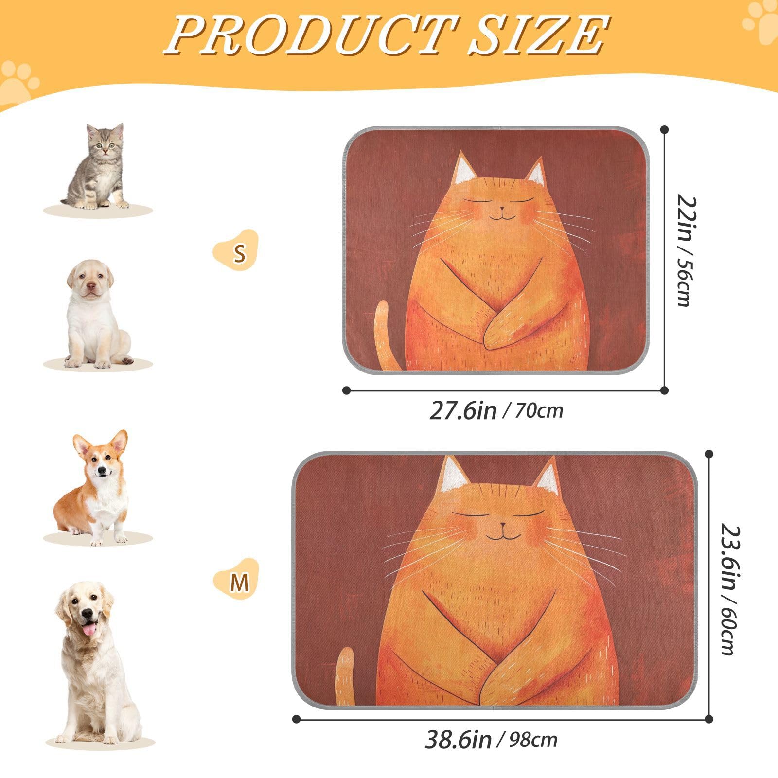 siphylline Chubby Big Orange Cat Summer Outdoor Cooling pad Self Cooling cat beds for Indoor Cats for s Outdoor Cats Cordless cama refrescante para Perros S