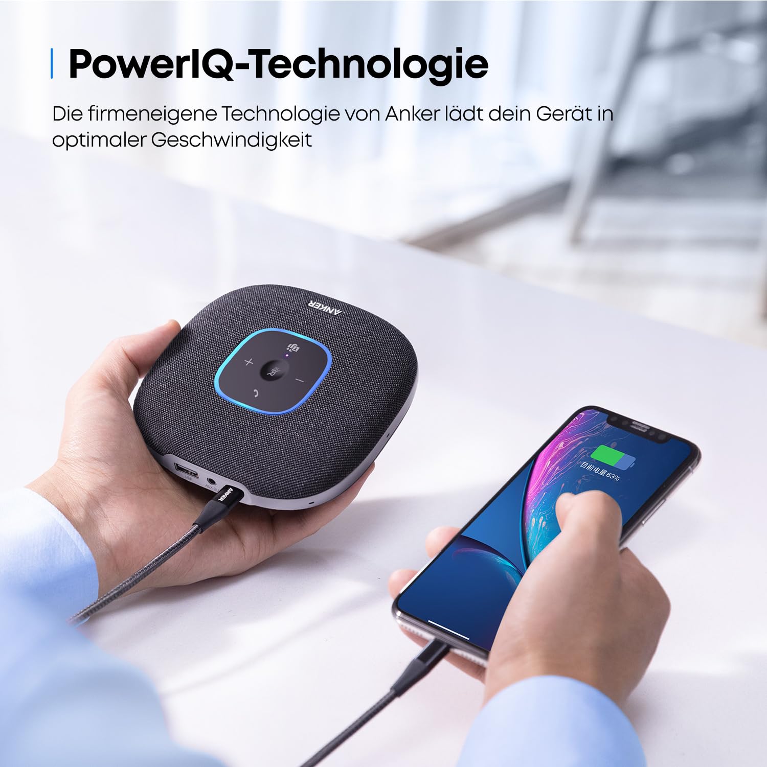 Anker PowerConf S3 Bluetooth Konferenzlautsprecher, 6 integrierte Mikrofone, verbesserter Tonaufnahme, 24 Std Gesprächszeit, App Steuerung, Bluetooth 5, USB-C, ideal für Büro und Homeoffice