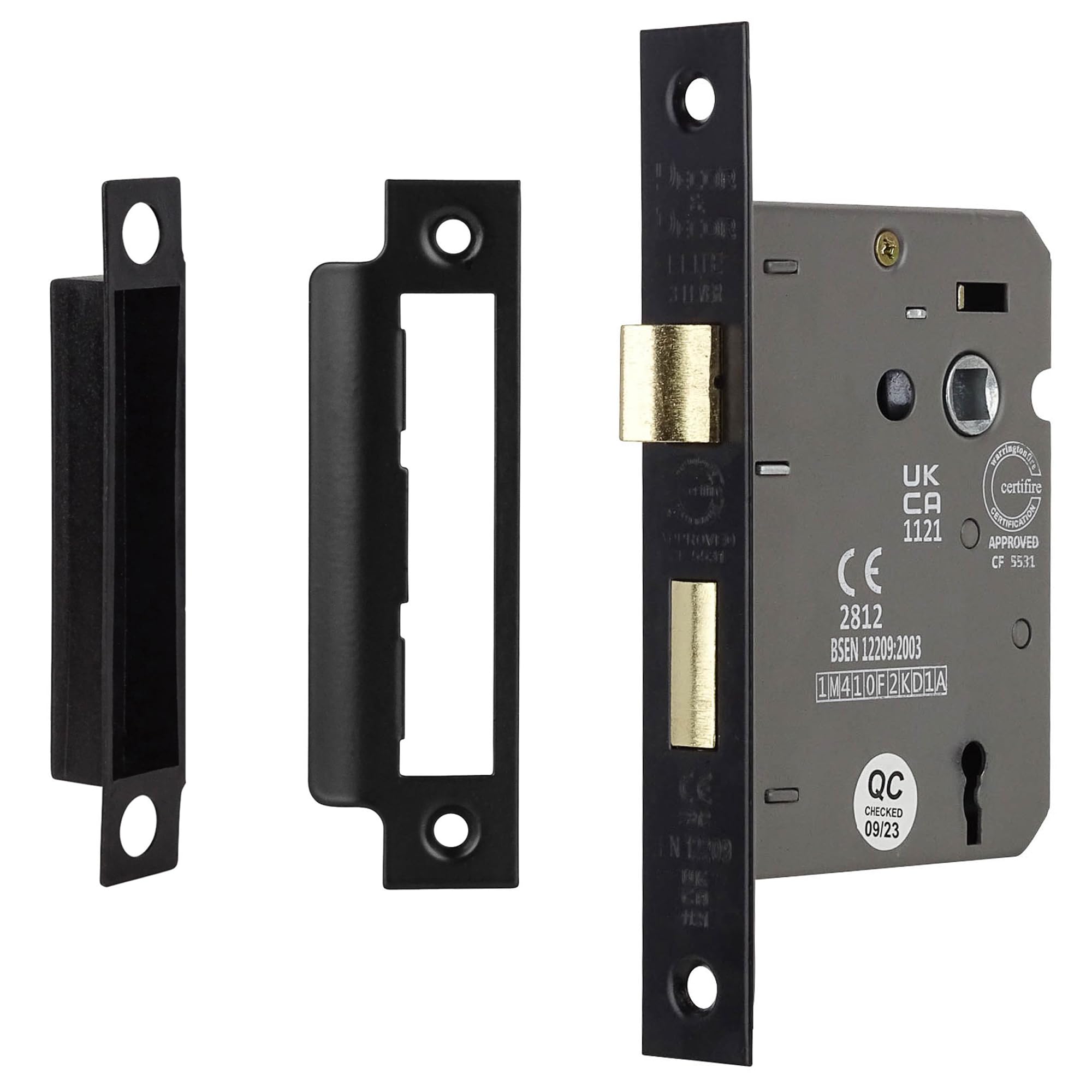 Decoranddecor Polished Chrome Sash Mortice Door Lock With Keys - 2.5Inc /64Mm - Matt Black - Fire Rated - Ukca & Ce Approved