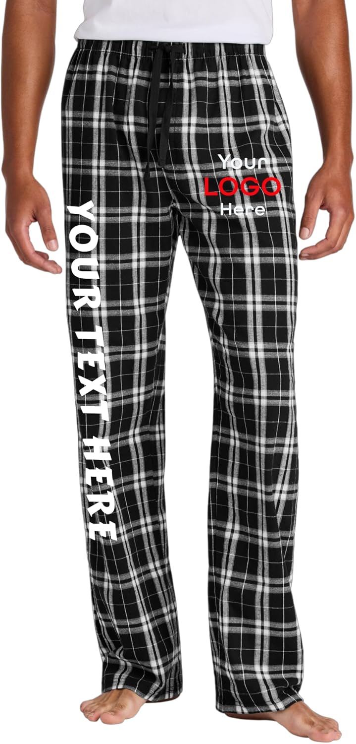 Custom Flannel Plaid Pants | Personalized Pajama Bottoms with Custom Text or Logo | Unisex Lounge Sleepwear for Men & Women