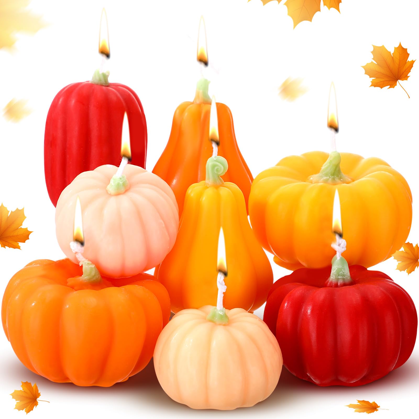 Conelist 8 Stück Herbstkerzen, Erntedankfest, Kürbisform, Soja-Duftkerzen, Herbst-Thema, Kürbis-Teelicht, handgefertigt, Wachs, Erntedankfest, Tischdekoration, Herbstkerzen, Erntedankfest, Herbstparty