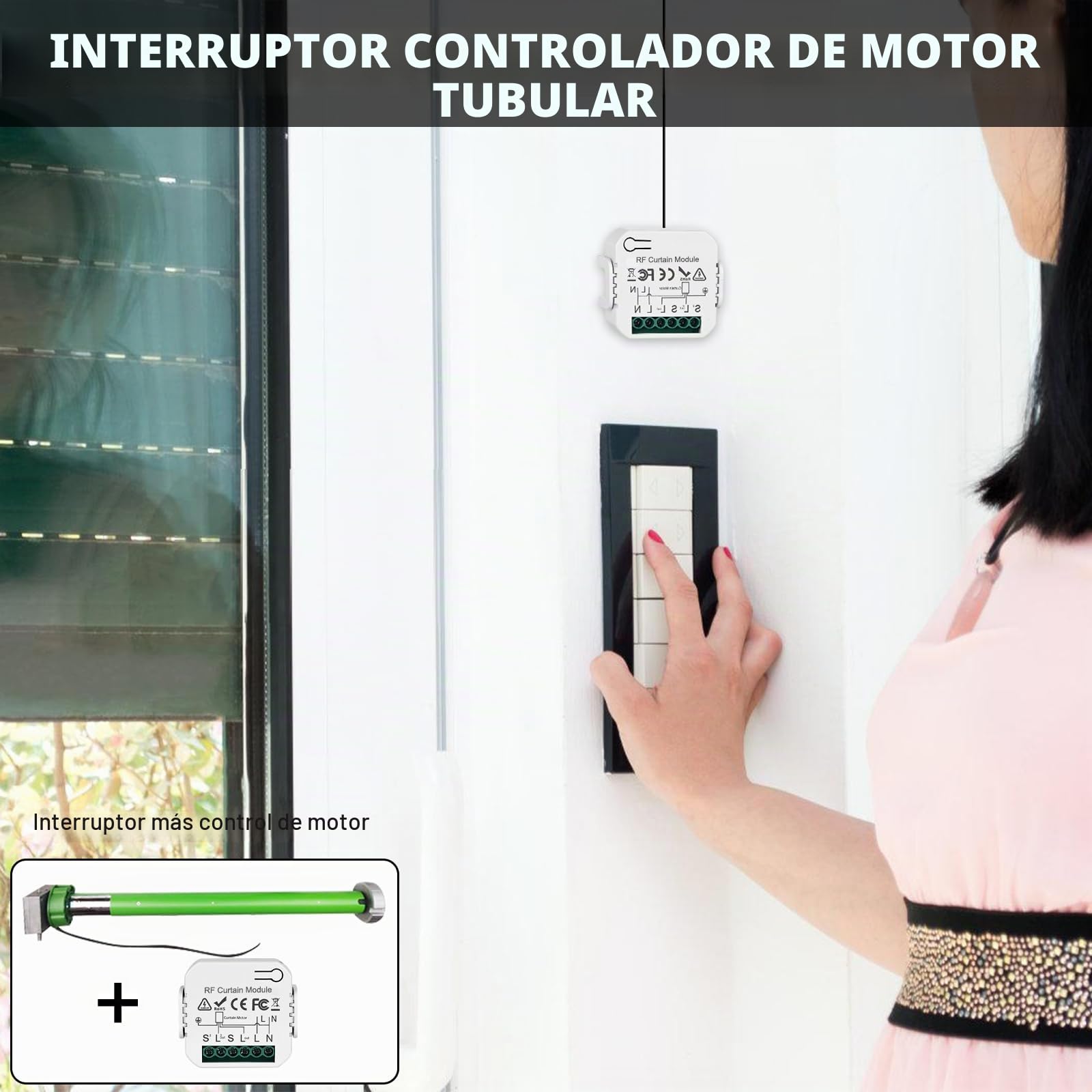Paquete de 4 controles de persianas inalámbricos - Interruptor inteligente - Compatible con interruptor inalámbrico de 230 V - Adecuado para persianas enrollables, estores, persianas - Interruptor