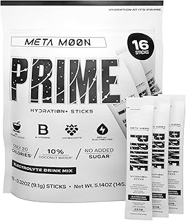 PRIME HYDRATION+ Sticks META Moon | Hydration Powder Single Serve Sticks | Electrolyte Powder On The Go | 250mg BCAAs, B Vitamins, Antioxidants | Low Sugar | Caffeine-Free | Vegan | 16 Sticks