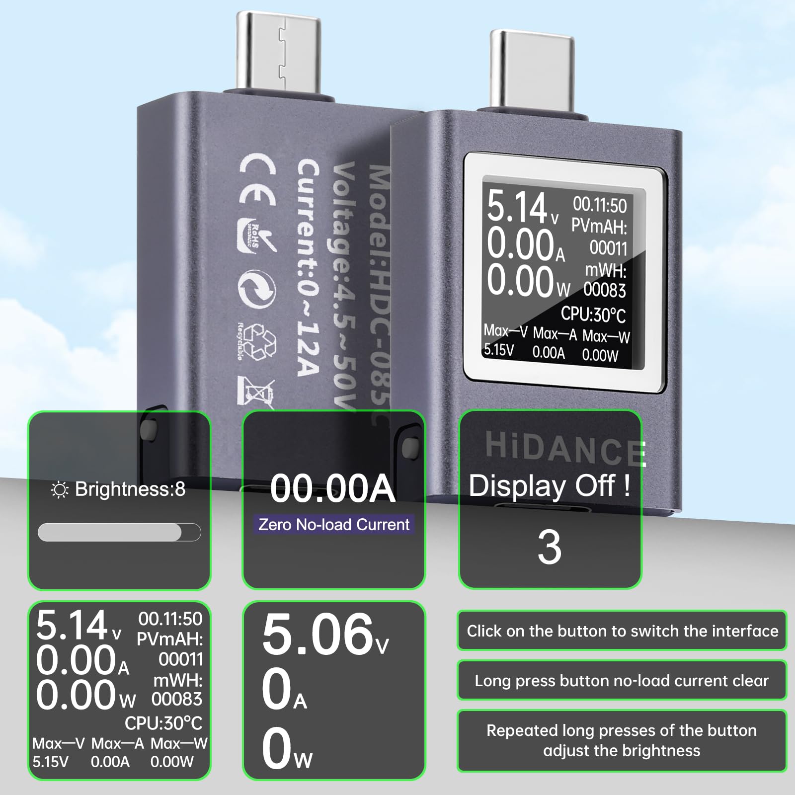diymore USB-tester meetinstrument 50 V 12 A USB digitale tester power