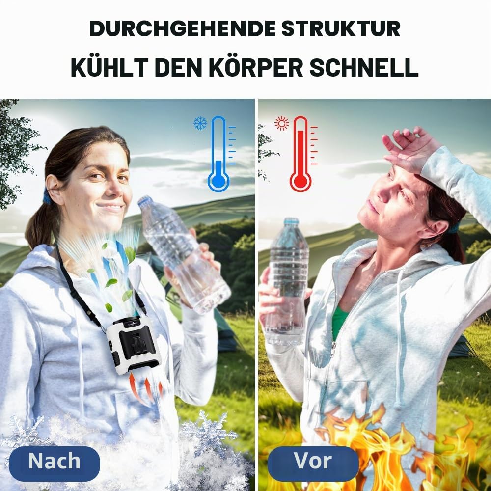 CAZOKASI 2024 Upgrade 10000mAh Taillenclip-Ventilator Tragbarer Körperventilator Leistungsstarker bis zu 40H Kühlung und Hitzschlagvorbeugung Ventilator (Grau und Orange) (10000mAh / Weiß und Schwarz)