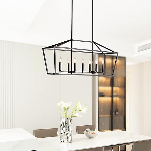 Miniatura 41 de XILICON Lámparas de comedor sobre la mesa, 3 luces negras de granja, lámpara colgante lineal industrial negra para isla de cocina, lámpara de vela