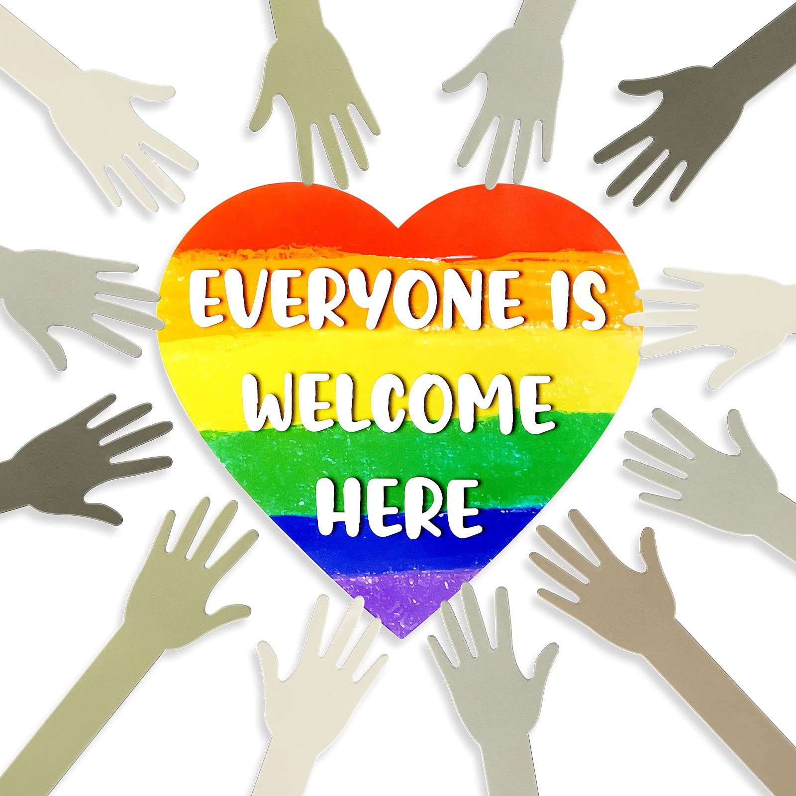 54 Pieces Everyone is Welcome Here Sign Set Welcome Diverse Students Sign Equality Sign Poster Welcome Inspirational Poster Multicultural Arm Cutouts for Bulletin Board Decorations, School Office