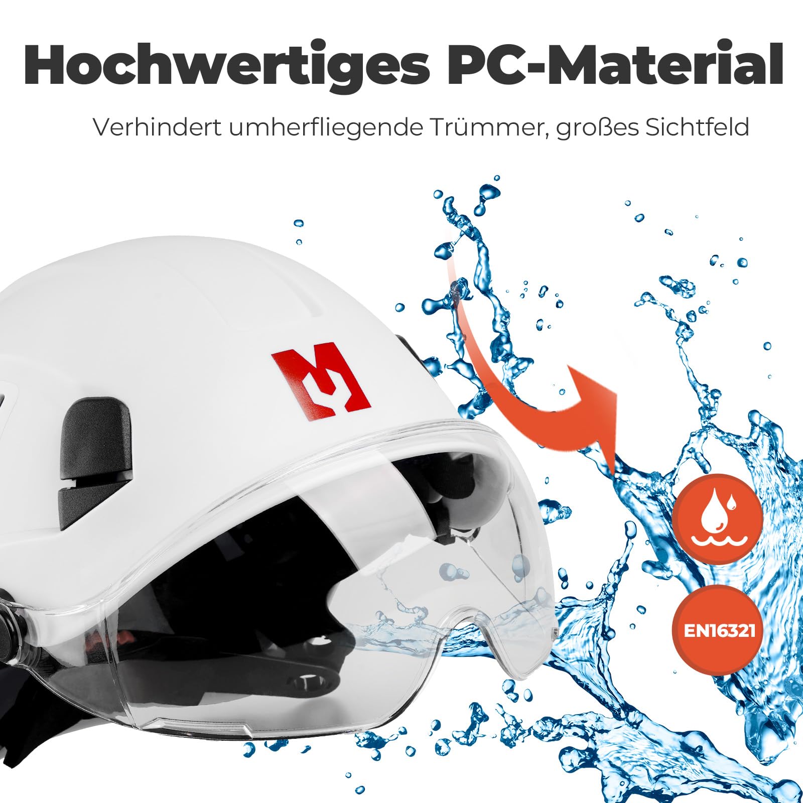 Sicherheitshelm mit Visier, EN397 Schutzhelme mit Schweißband, 53 bis 63cm Verstellbarer Kopfumfang, strapazierfähiges ABS-Material für Männer Frauen