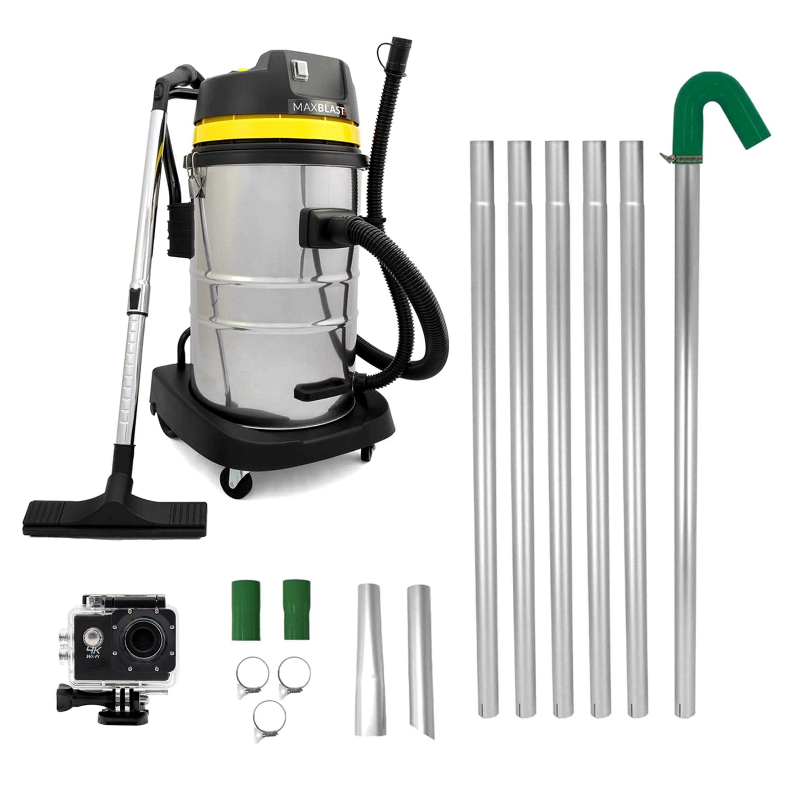 Monstershop 60L Wet & Dry Gutter Cleaning Vacuum Kit with 7.2m Pole & 4K Camera